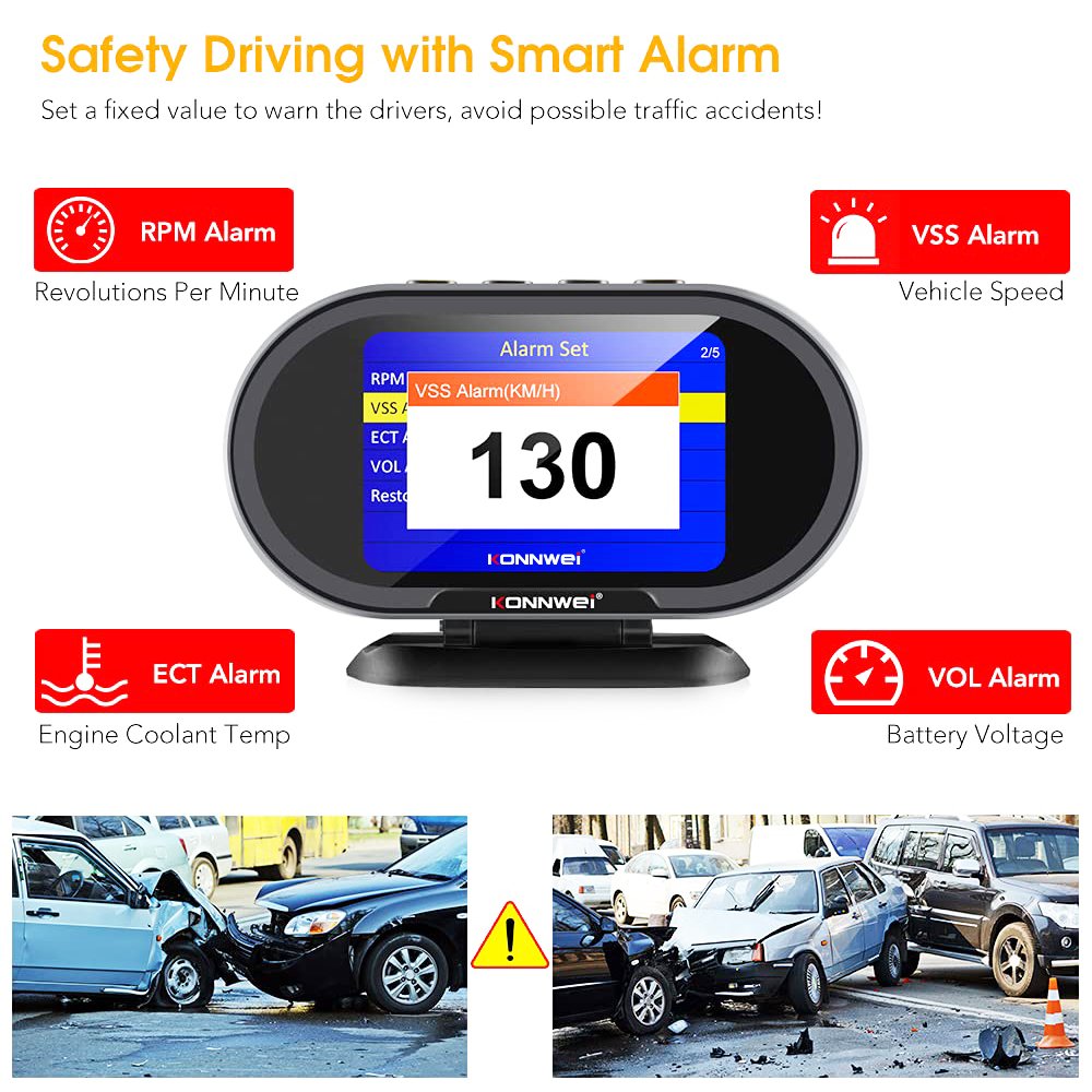 Original Factory Konnwei KW206 Head up Display Car HUD OBD2 Diagnostic Tool With Speedometer Speed Warning Scan DTCs
