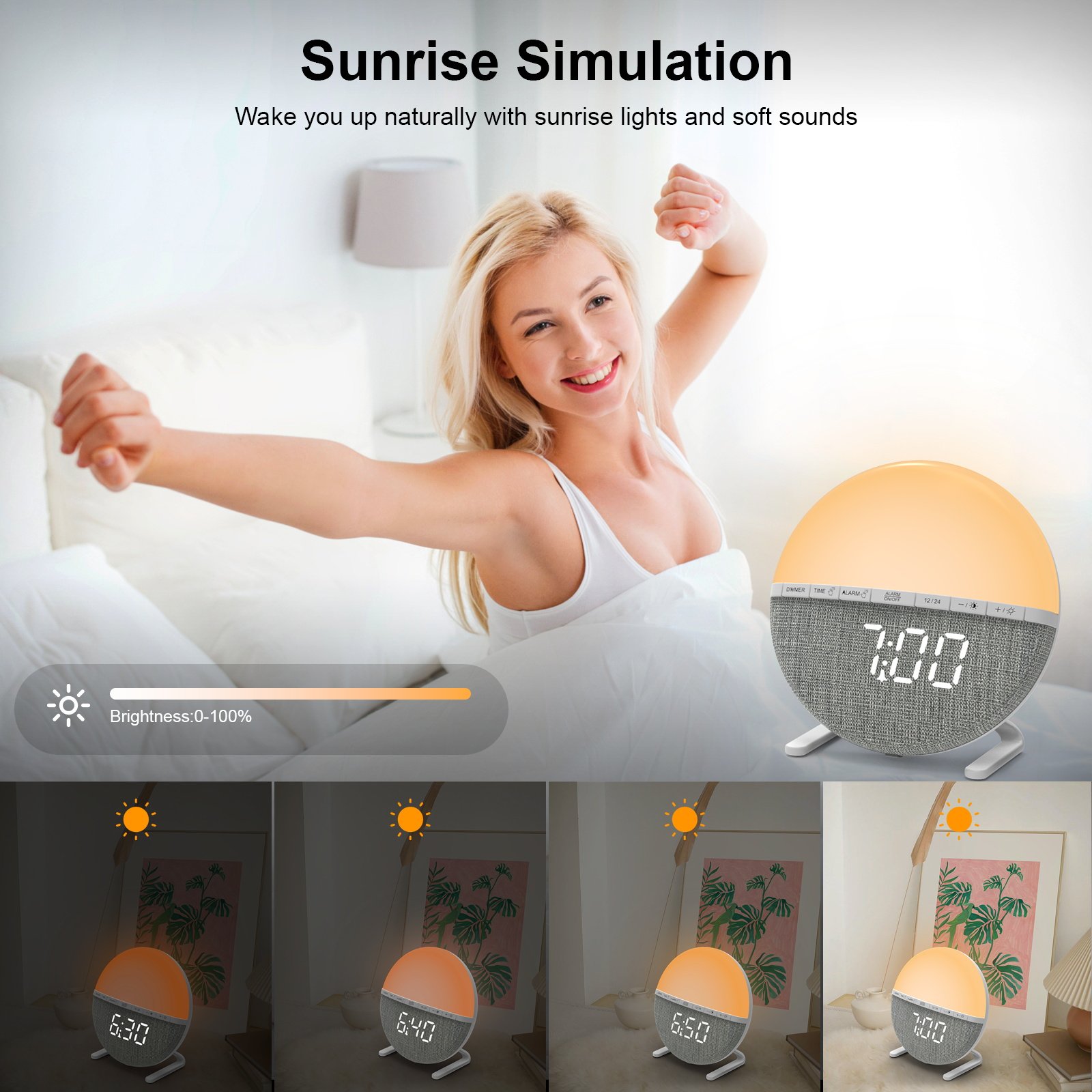 Multifunctional Stereo With Stand Double Alarm Clock Color Changing Night Light Snooze Function Alarm Clock Bedside Light