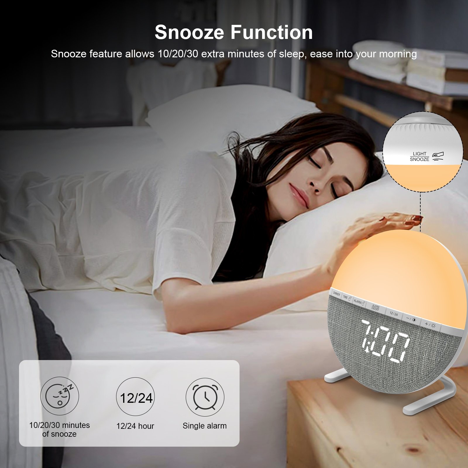 Multifunctional Stereo With Stand Double Alarm Clock Color Changing Night Light Snooze Function Alarm Clock Bedside Light