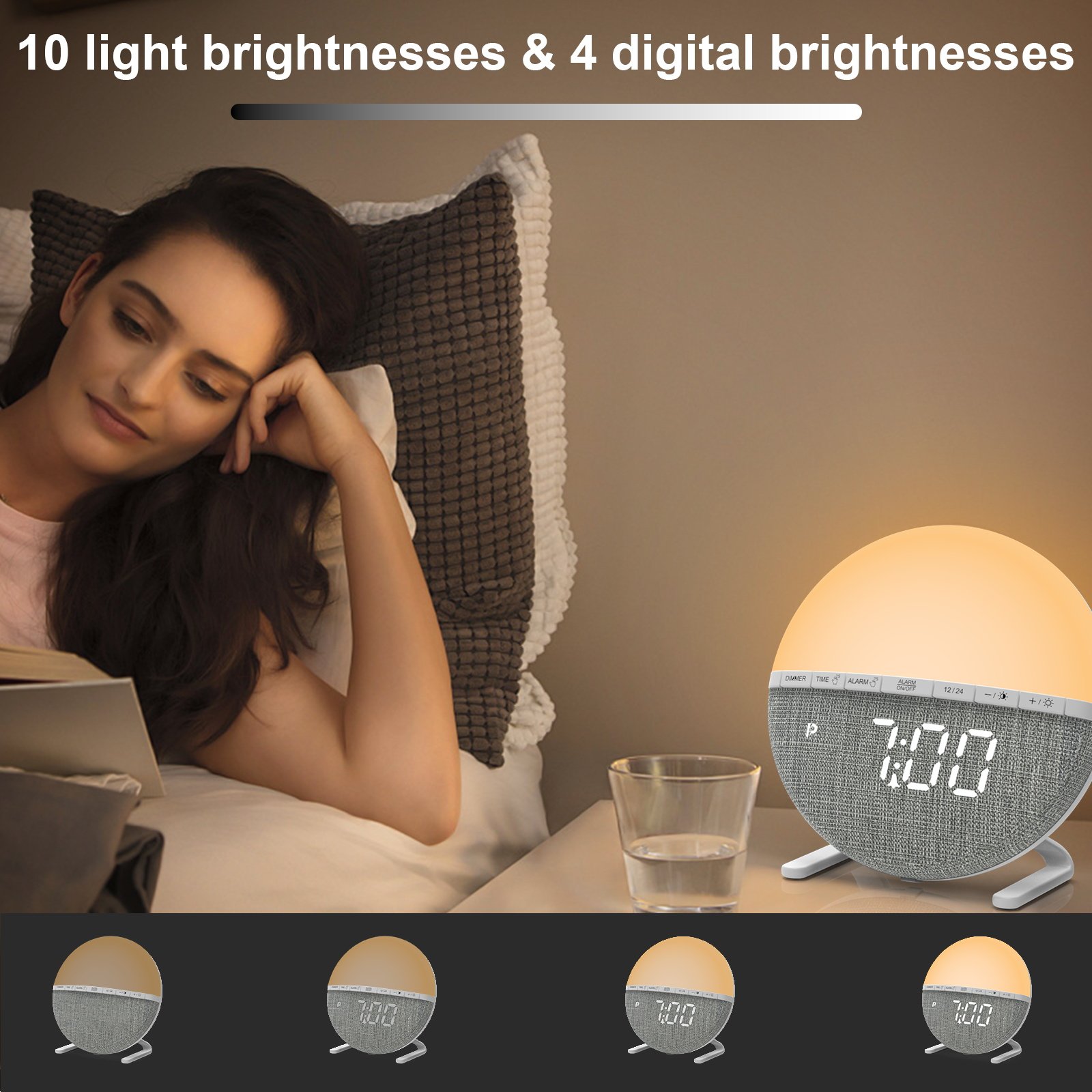 Multifunctional Stereo With Stand Double Alarm Clock Color Changing Night Light Snooze Function Alarm Clock Bedside Light