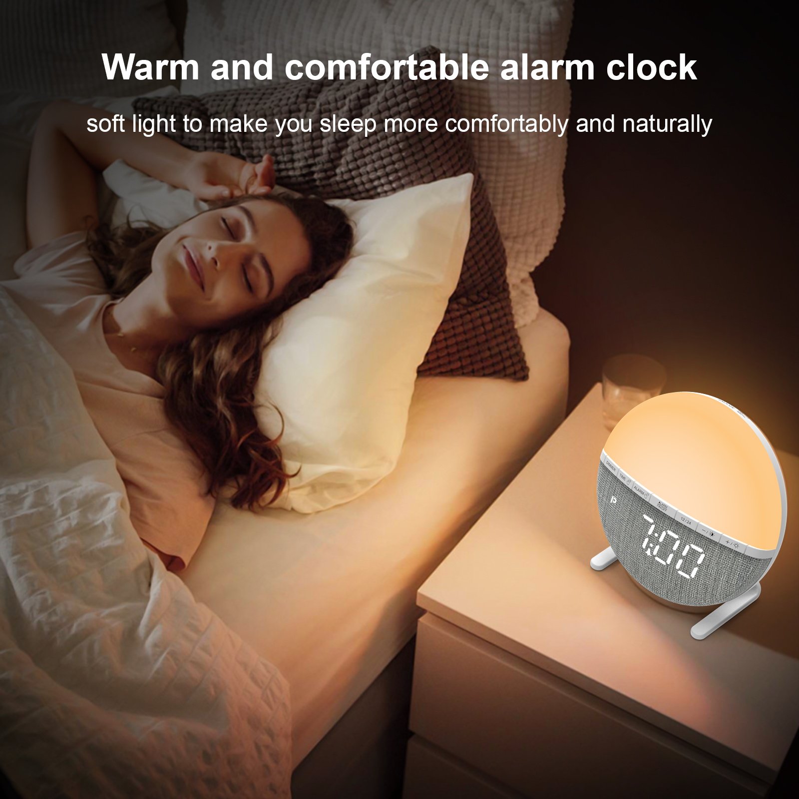 Multifunctional Stereo With Stand Double Alarm Clock Color Changing Night Light Snooze Function Alarm Clock Bedside Light