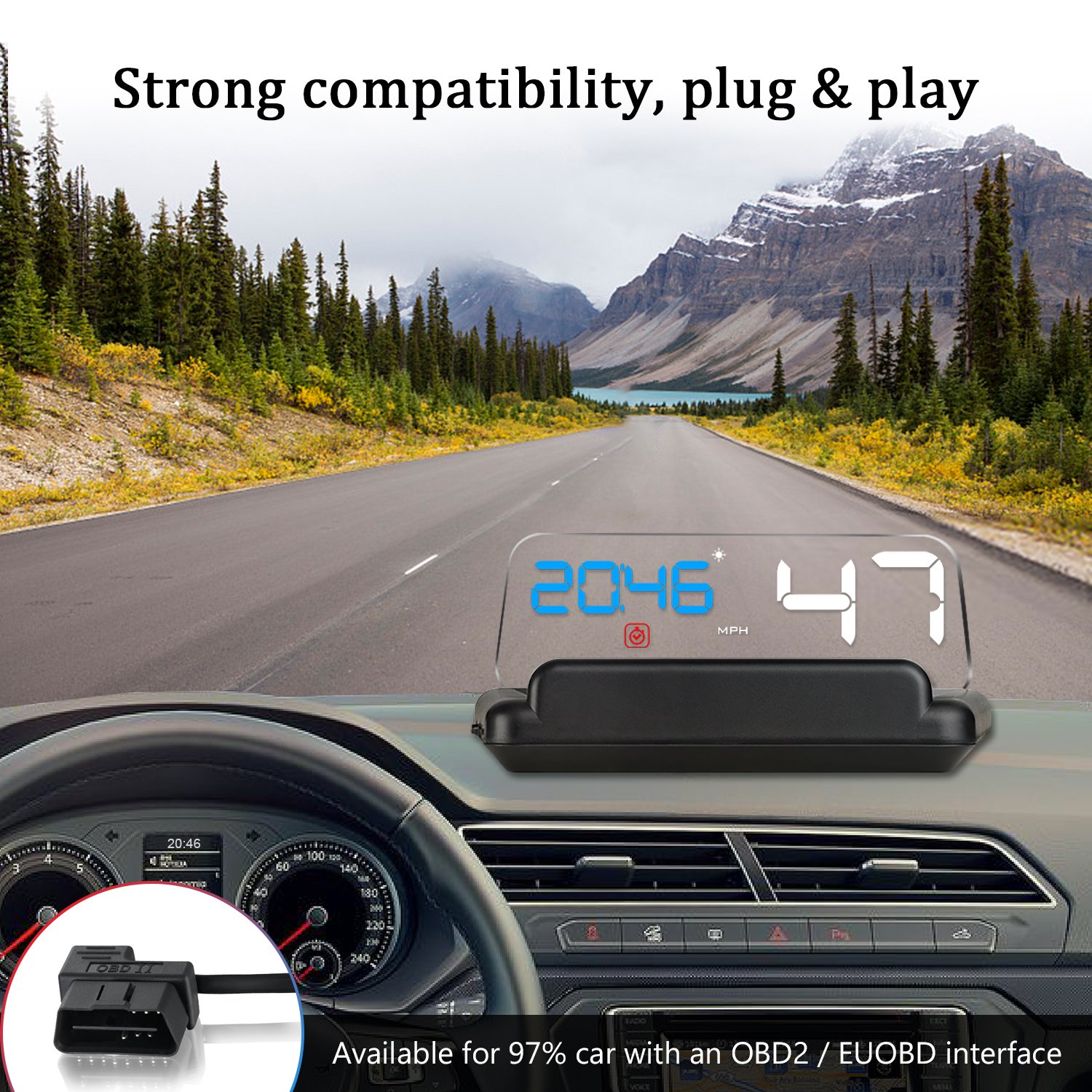C500 OBD2 Smart Gauge Auto Diagnostic Tool 5 Inch LED Display Speedometer with HUD Clock Speeding Alarm Head-Up Car Display