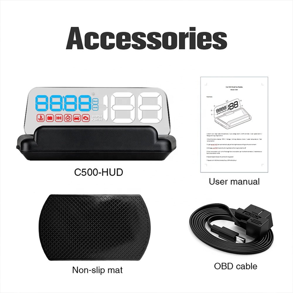 C500 OBD2 Smart Gauge Auto Diagnostic Tool 5 Inch LED Display Speedometer with HUD Clock Speeding Alarm Head-Up Car Display