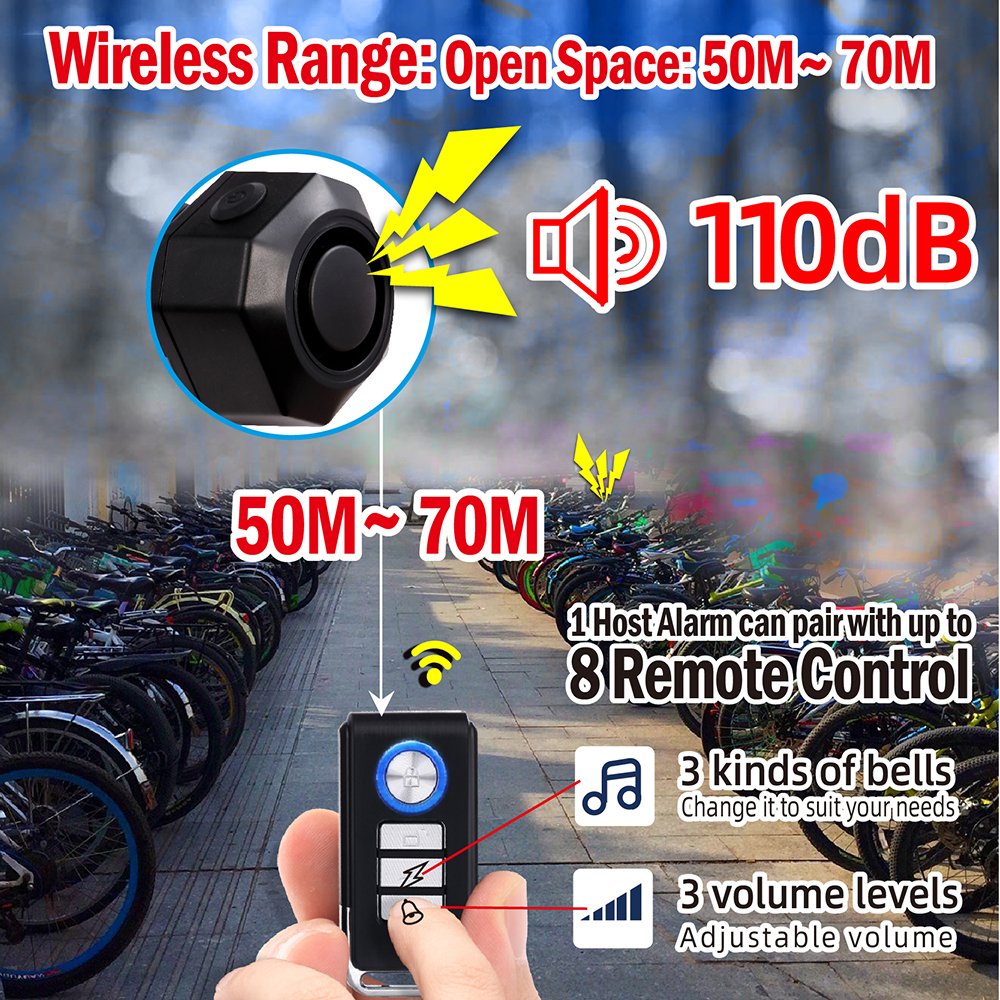 IP65 Waterproof 7 Volume Adjustable 110DB Rechargeable USB Bike Bicycle Electric Motorcycle Anti Theft Vibration Alarm