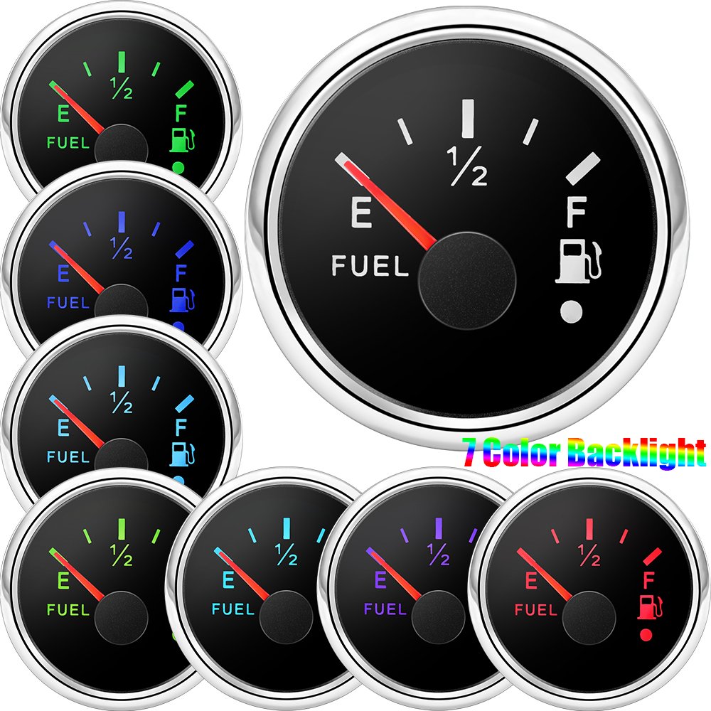 Waterproof 52mm Fuel Level Gauge+Fuel Float Sensor 0-190 OHM Fuel Tank Meter with Alarm 7 Color Backlight for Auto Car Yacht