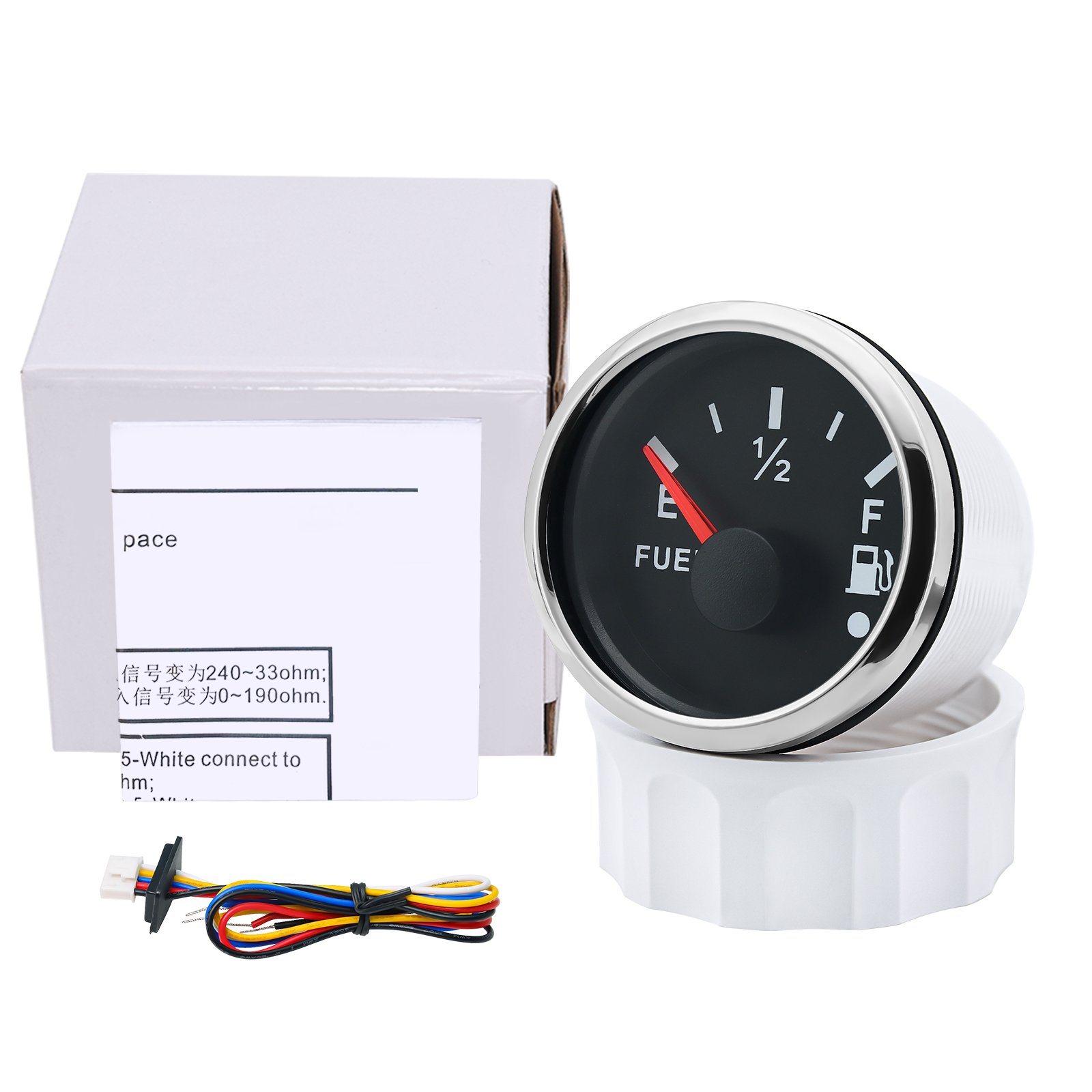 Waterproof 52mm Fuel Level Gauge+Fuel Float Sensor 0-190 OHM Fuel Tank Meter with Alarm 7 Color Backlight for Auto Car Yacht