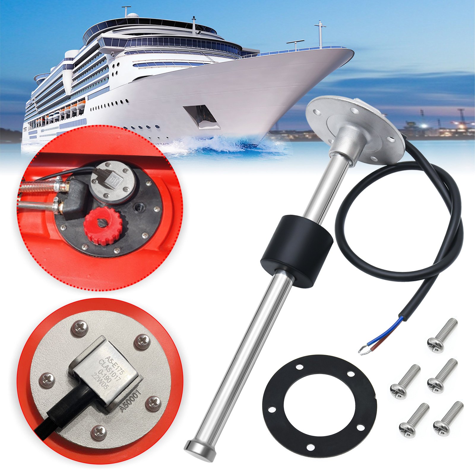 Waterproof 52mm Fuel Level Gauge+Fuel Float Sensor 0-190 OHM Fuel Tank Meter with Alarm 7 Color Backlight for Auto Car Yacht