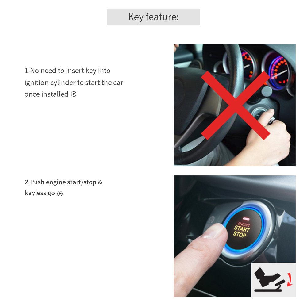 EASYGUARD Universal EC004 DC12V Smart RFID Car Alarm System with Push Start Button & Keyless Go System