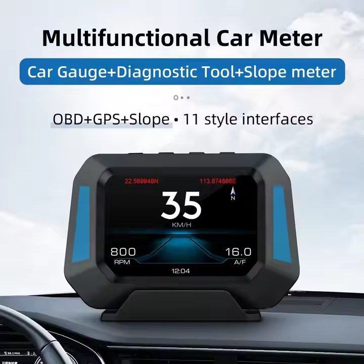 P21 Smart Gauge Head-Up Display LCD Speedometer with Turbo Boost and OBD2 GPS 12 Languages LED Clock for Toyota Cars