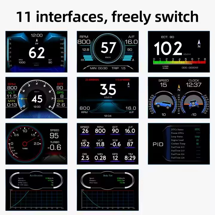 P21 Smart Gauge Head-Up Display LCD Speedometer with Turbo Boost and OBD2 GPS 12 Languages LED Clock for Toyota Cars