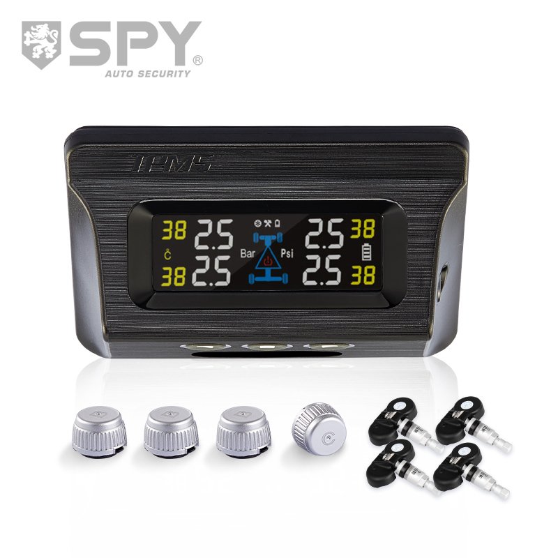 SPY Solar External Tire Pressure Wireless TPMS Tyre Pressure Sensor Monitoring System LCD Real-time Display Voice Safety Alarm