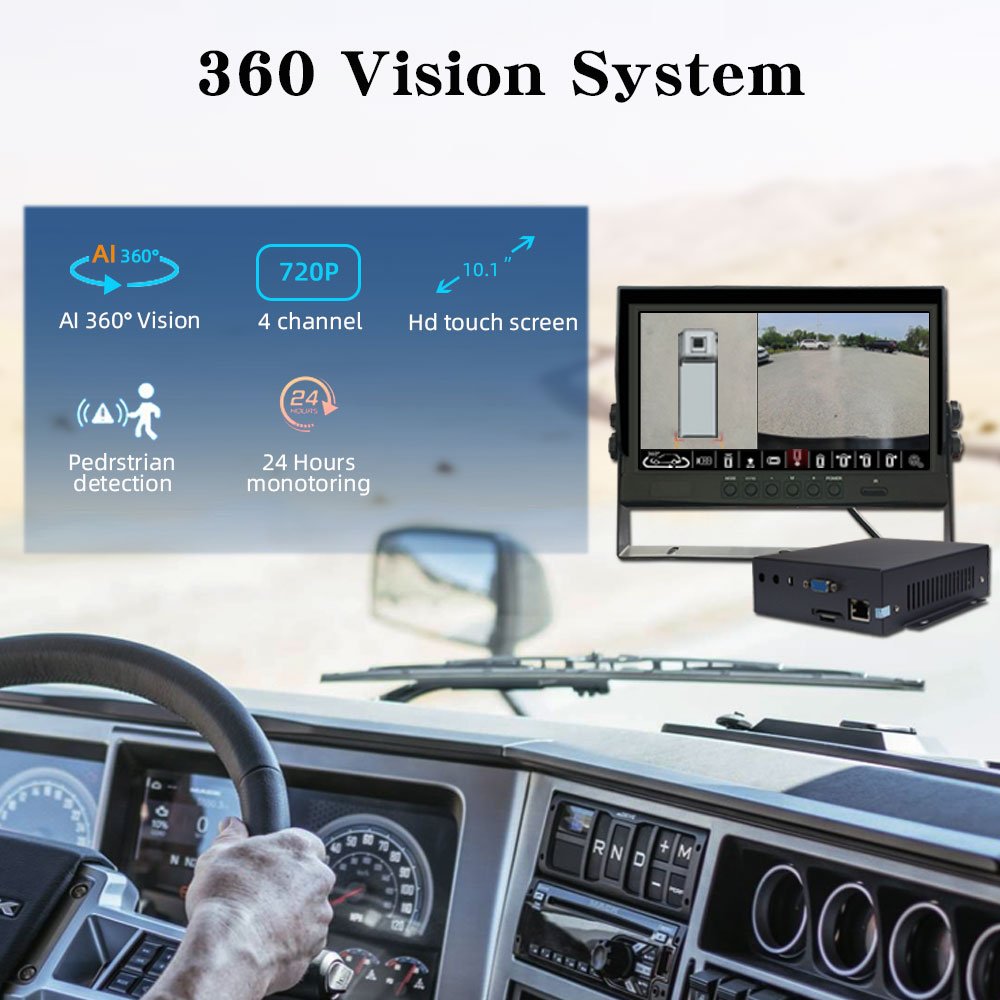 Waterproof 1080p 4 Channel Bird Eye View 360 Camera Car for Truck Heavy Duty Long Haul Vehicle With Ai Alarm Collision Warni