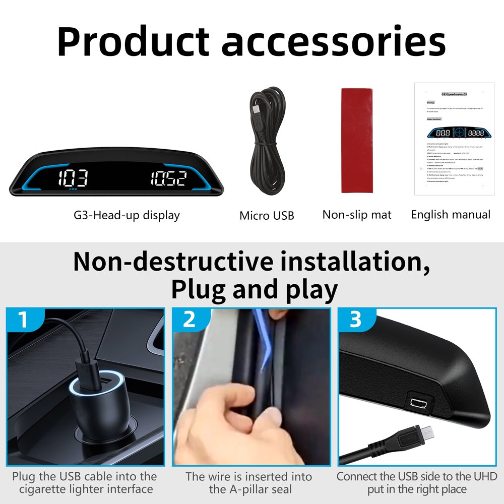 HUD G3 Auto GPS Gauge G3 Head up Display Car Gauge Speedometer With Over Speed Alarm Universal Meter