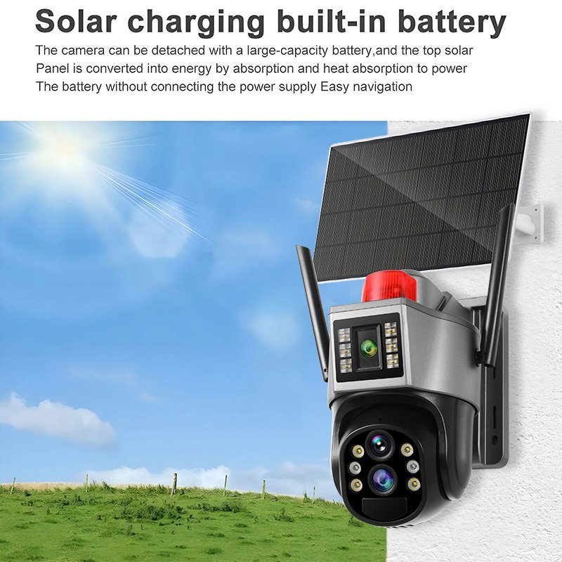 RscamTom 9MP Three Screen 10x Zoom 4G Wifi Dual Panel Outside Camera AI Humanoid Detection Color Night Vision Solar Cctv Camera