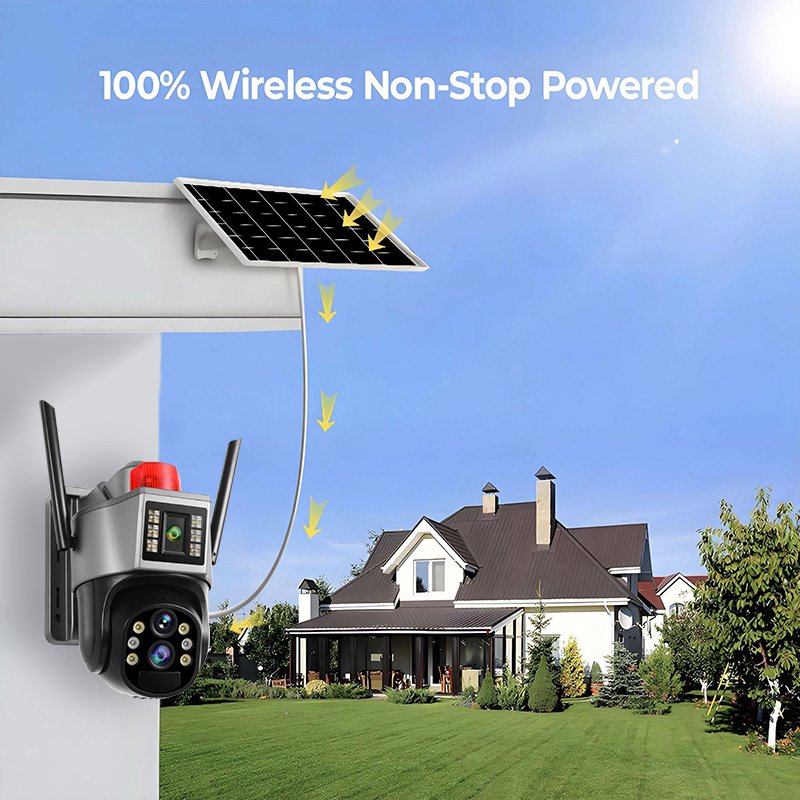RscamTom 9MP Three Screen 10x Zoom 4G Wifi Dual Panel Outside Camera AI Humanoid Detection Color Night Vision Solar Cctv Camera