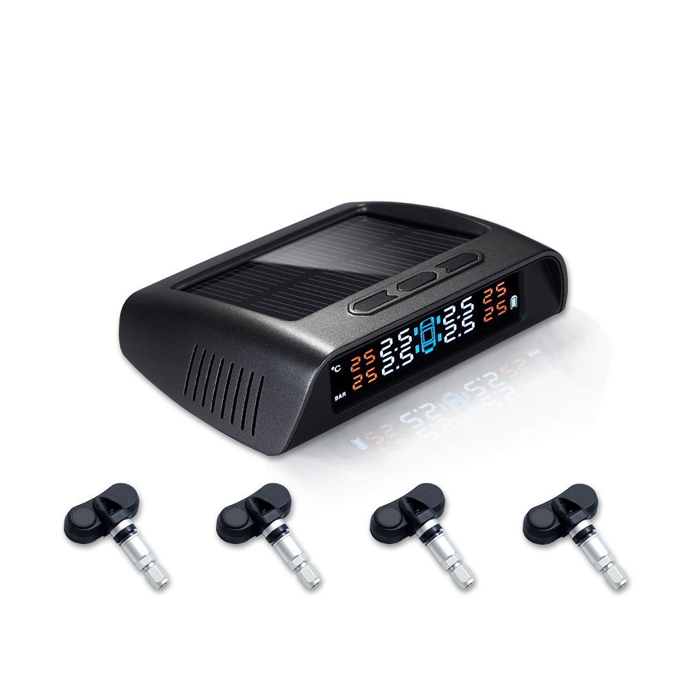 Riboton TPMS Solar Wireless Tire Pressure Alarm Monitoring System With 4 Internal Sensor