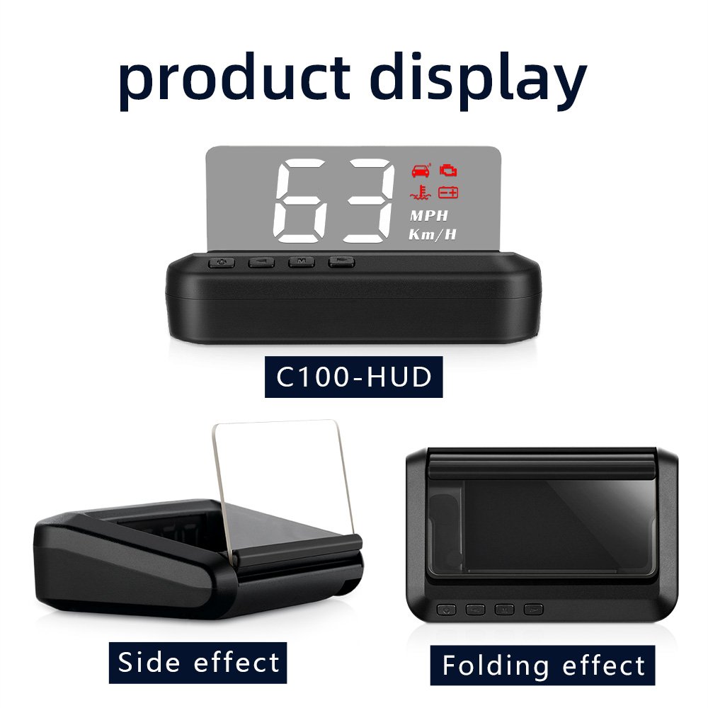 New Auto Electronic Obd2 Gauge Car Hud 3inch C100 Car HUD Wireless HUD Tpms Display OBD2 Speedometer Alarm