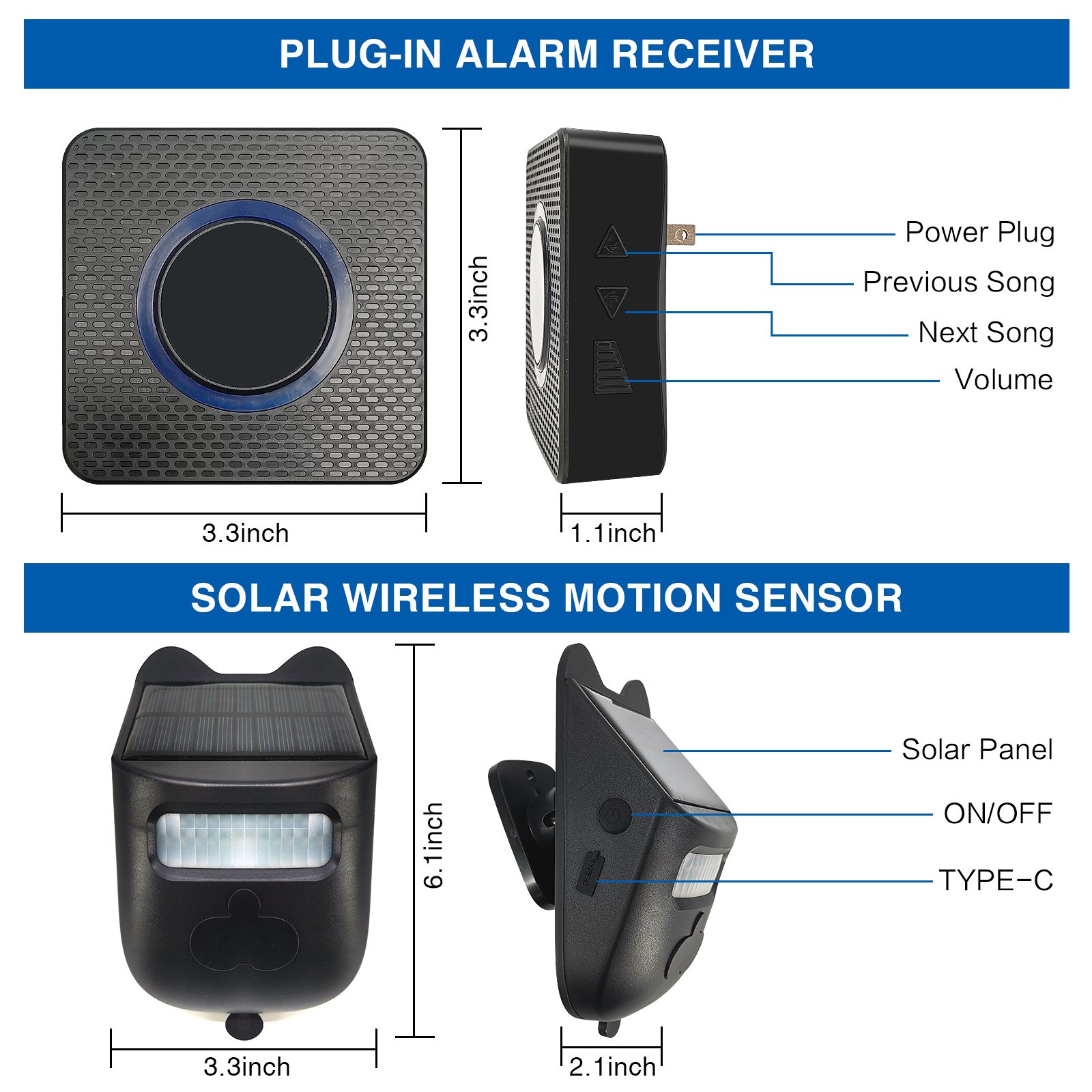 Wireless Security Solar Powered Outside Security Alarm for Outdoor Home Security System Driveway Alarm Garage Carport Alarm