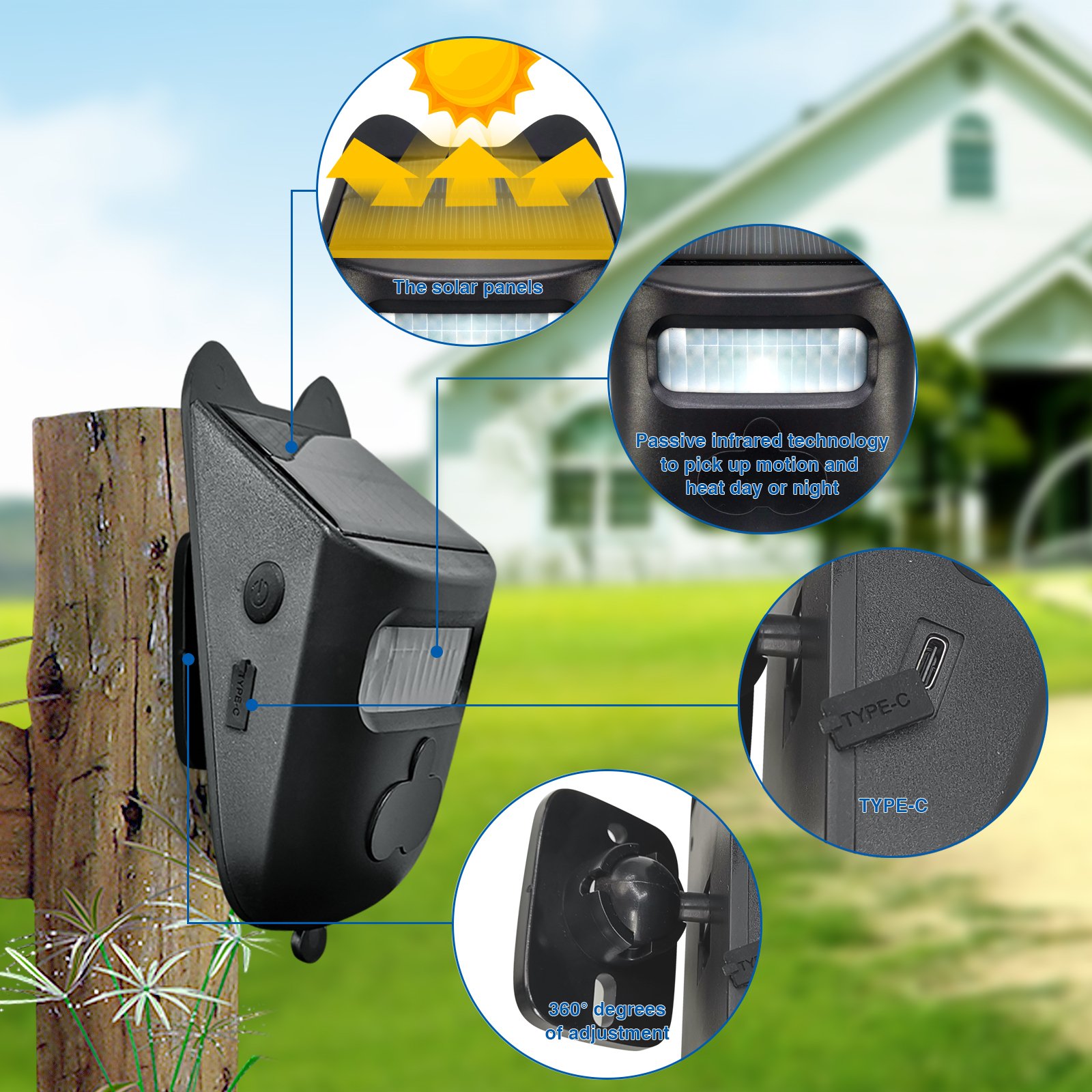Wireless Security Solar Powered Outside Security Alarm for Outdoor Home Security System Driveway Alarm Garage Carport Alarm