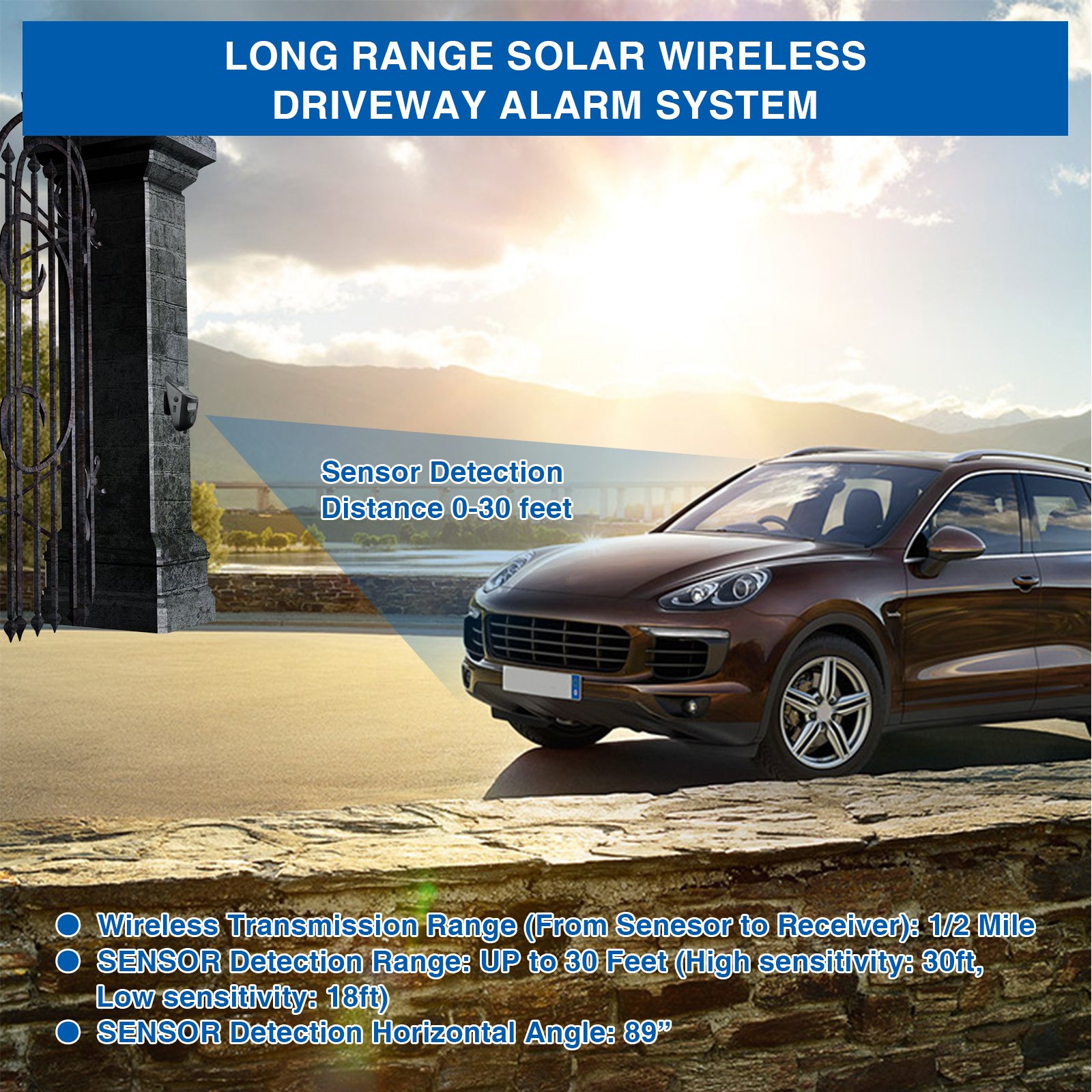Wireless Security Solar Powered Outside Security Alarm for Outdoor Home Security System Driveway Alarm Garage Carport Alarm