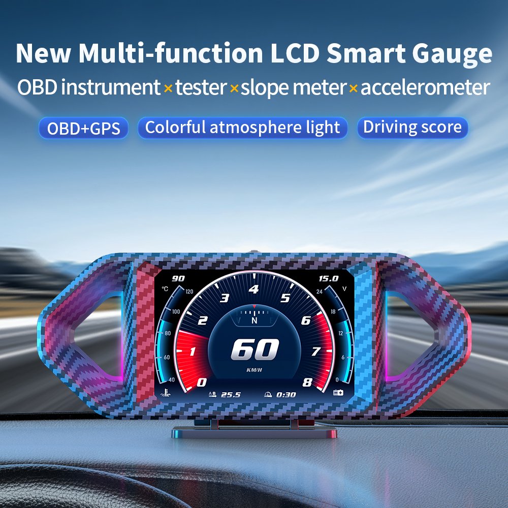 2025 WiiYii Factory Smart OBD2 GPS Speedometer Slope Meter P26 LCD Car HUD Water Temperature Clock Diagnostic Car Display