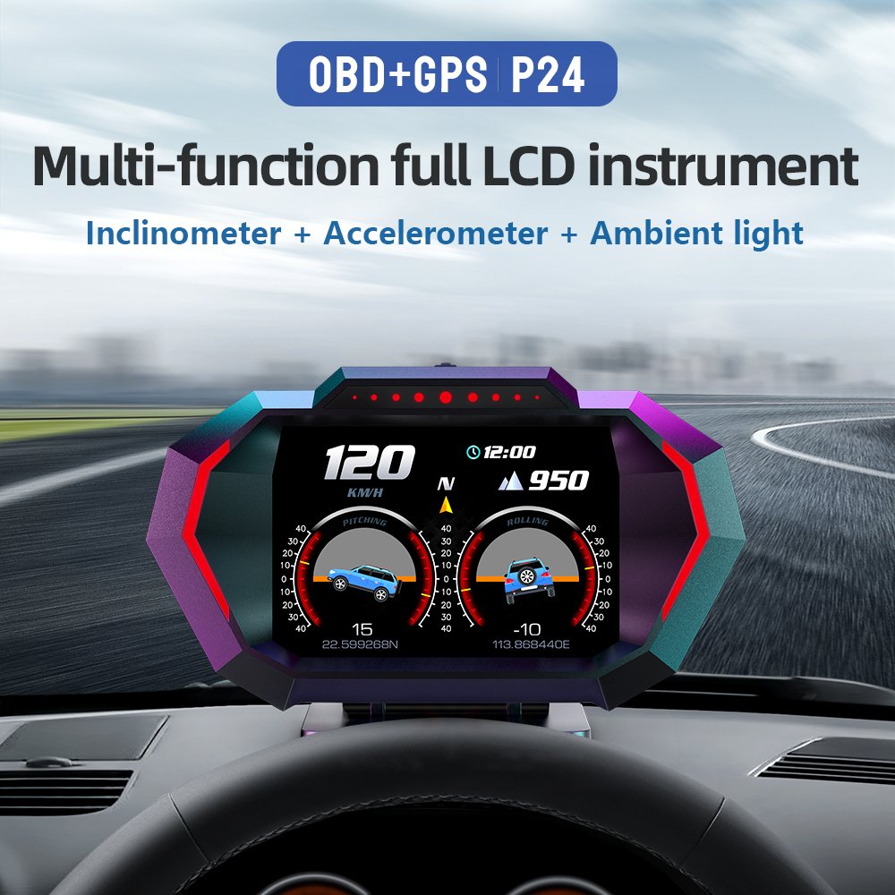 Newest Smart HUD P24 Multiple Languages OBD2 GPS Speedometer Gauge Car Hud Speed Head up Display