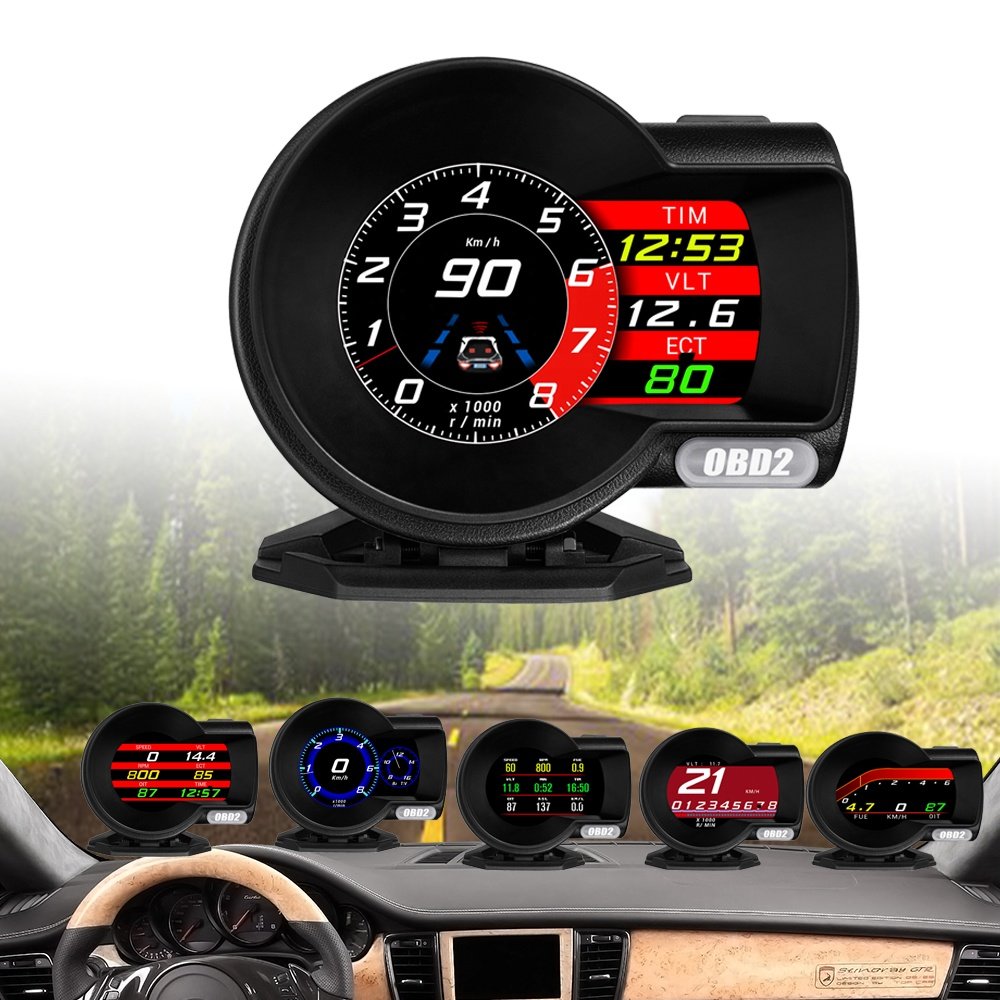 Auto Diagnostic Tool Car Hud Head up Display F8 OBD2 Gauge with Test Brake Test Overspeed Alarm HD LCD Display