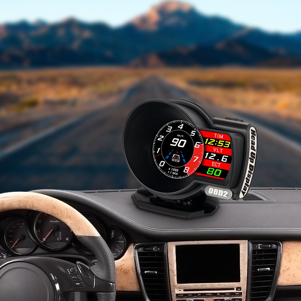Auto Diagnostic Tool Car Hud Head up Display F8 OBD2 Gauge with Test Brake Test Overspeed Alarm HD LCD Display