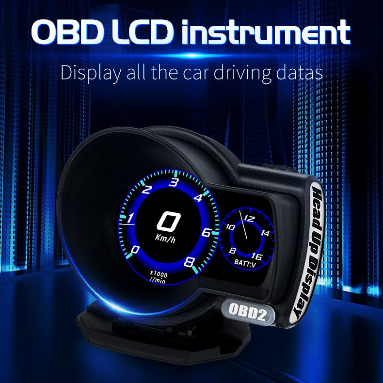 Auto Diagnostic Tool Car Hud Head up Display F8 OBD2 Gauge with Test Brake Test Overspeed Alarm HD LCD Display