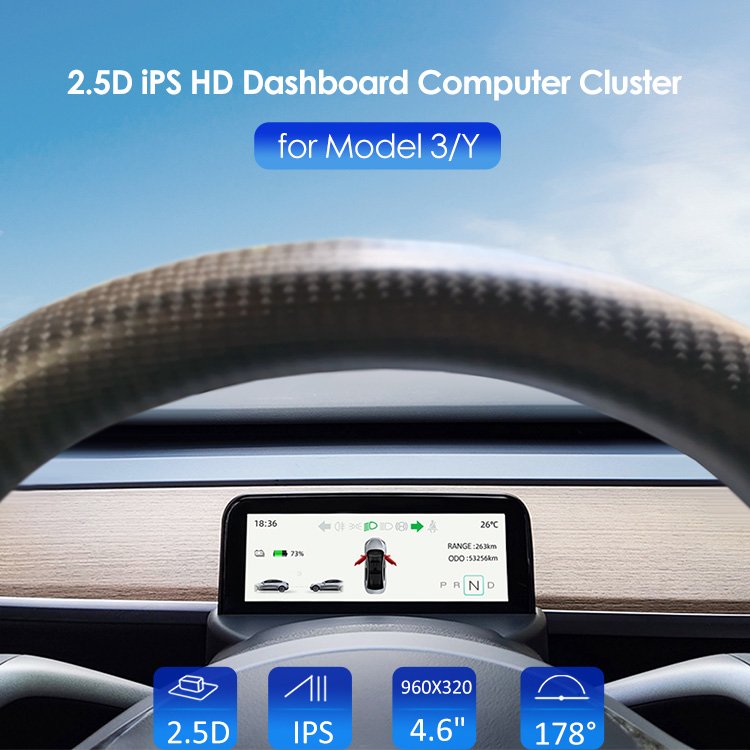 VJOYCAR Dashboard Display HUD LCD Screen Instrument Digital Speed Monitor Cluster for Tesla Model Y Accessories Model 3
