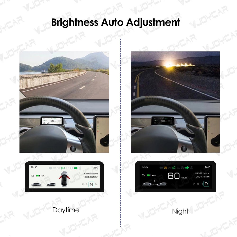 VJOYCAR Dashboard Display HUD LCD Screen Instrument Digital Speed Monitor Cluster for Tesla Model Y Accessories Model 3