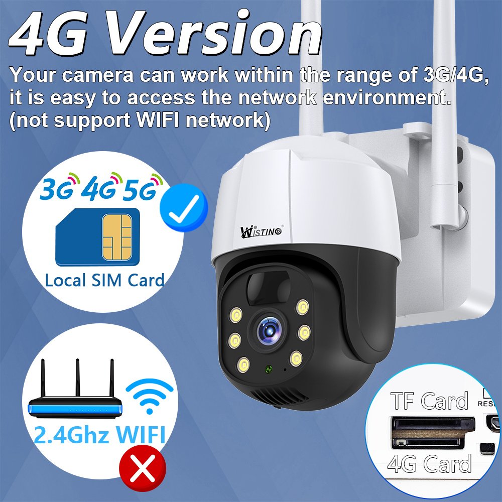 Wistino 3MP Outdoor Single Lens 4G Solar Camera Motion Detection Alarm Color Night Vision Solar Light With Cctv Camera