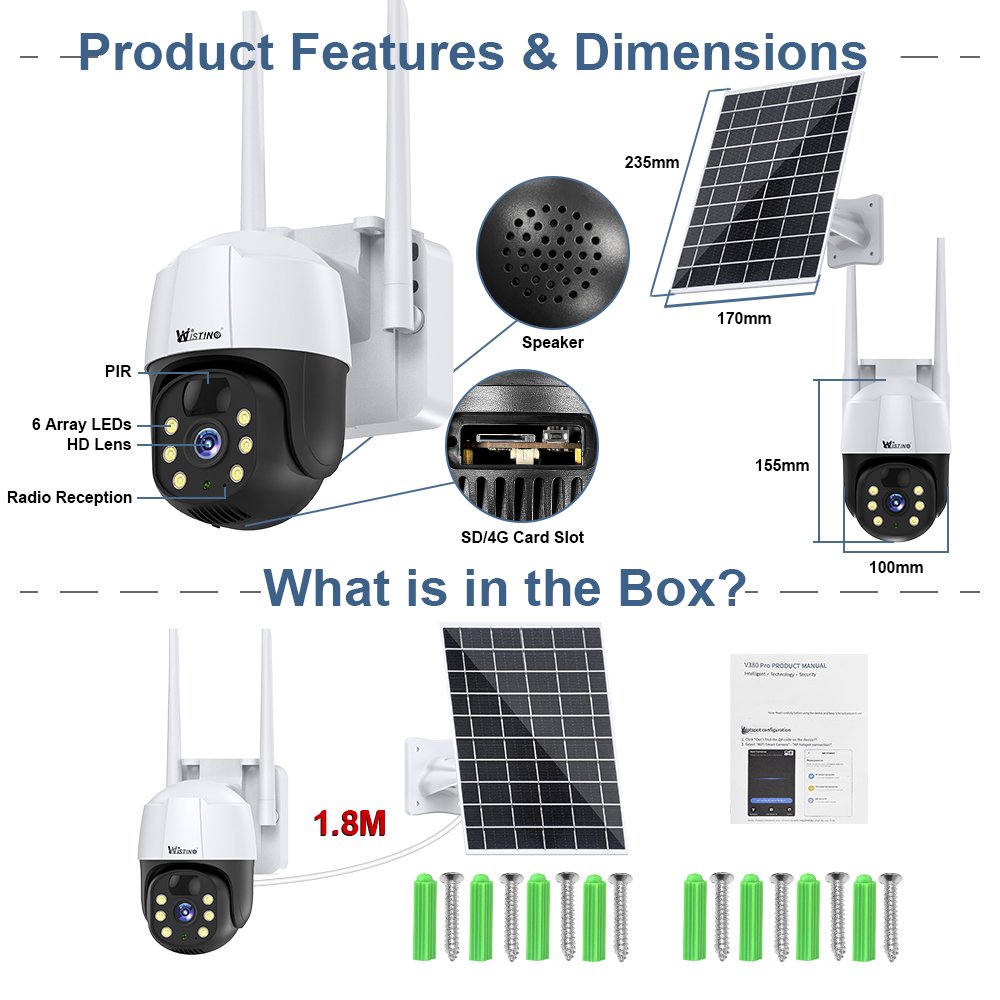 Wistino 3MP Outdoor Single Lens 4G Solar Camera Motion Detection Alarm Color Night Vision Solar Light With Cctv Camera