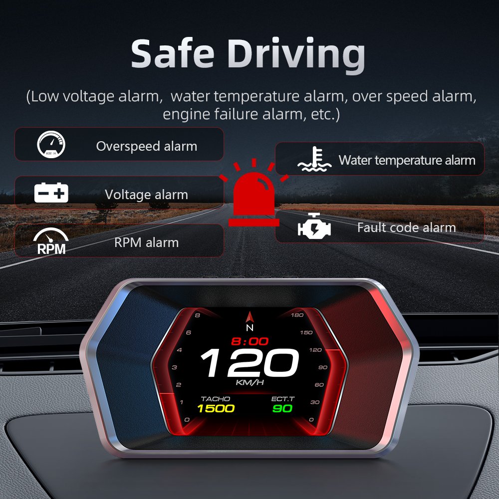 Universal OBD2+GPS HUD P17 Tpms Display Gps tracker HUD Meter Car Overspeed Alarm and OBD2 Smart Gauge Speedometer
