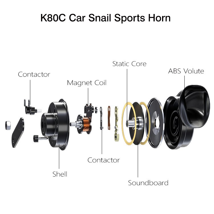 K80C Auto Parts New Condition 12V Electric Snail Horn 110-130DB Loudness 2-Way Aluminum Speaker Design for Cars