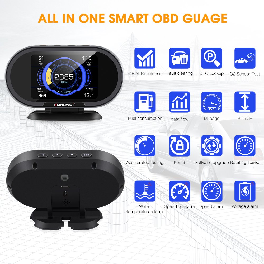 KONNWNEI Obd2 Scanner Diagnostic Tool Car Speedometer OBD2 Digital Gauge RPM Speed Meter Gauge Diagnostic Tool for All Cars