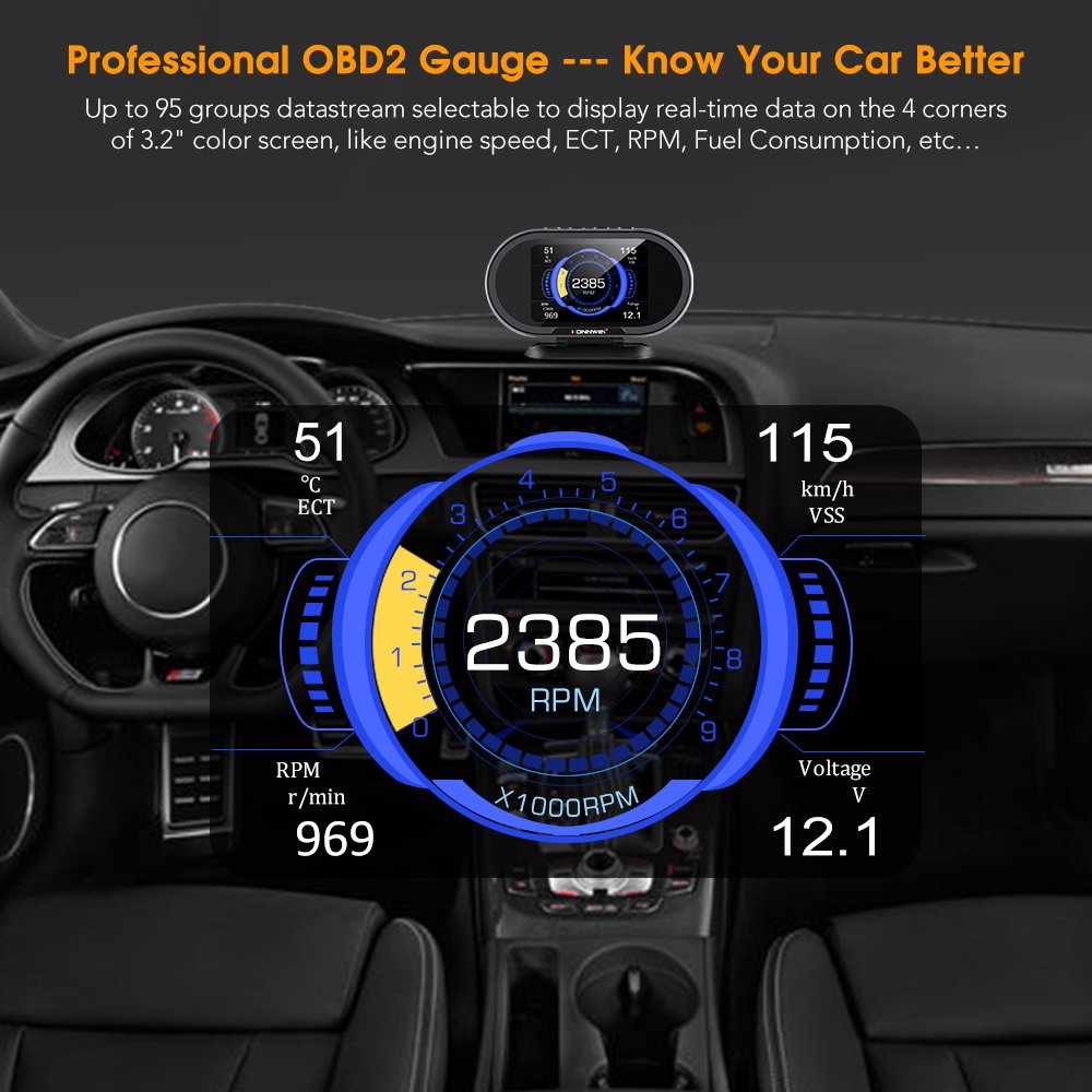 KONNWNEI Obd2 Scanner Diagnostic Tool Car Speedometer OBD2 Digital Gauge RPM Speed Meter Gauge Diagnostic Tool for All Cars