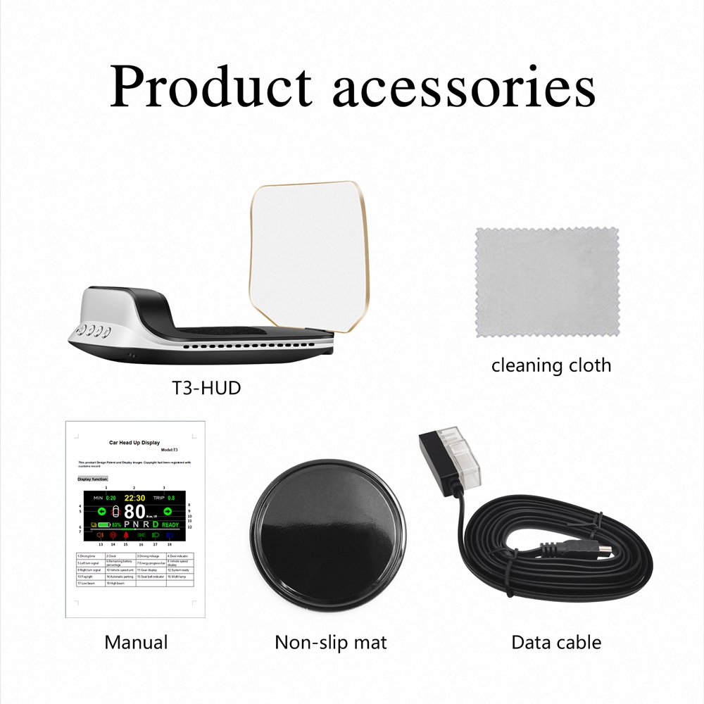 New Auto Diagnostic Tool Car Hud T3 OBD2 Gauge Navigation Head up Display Optical Lens Speed Display