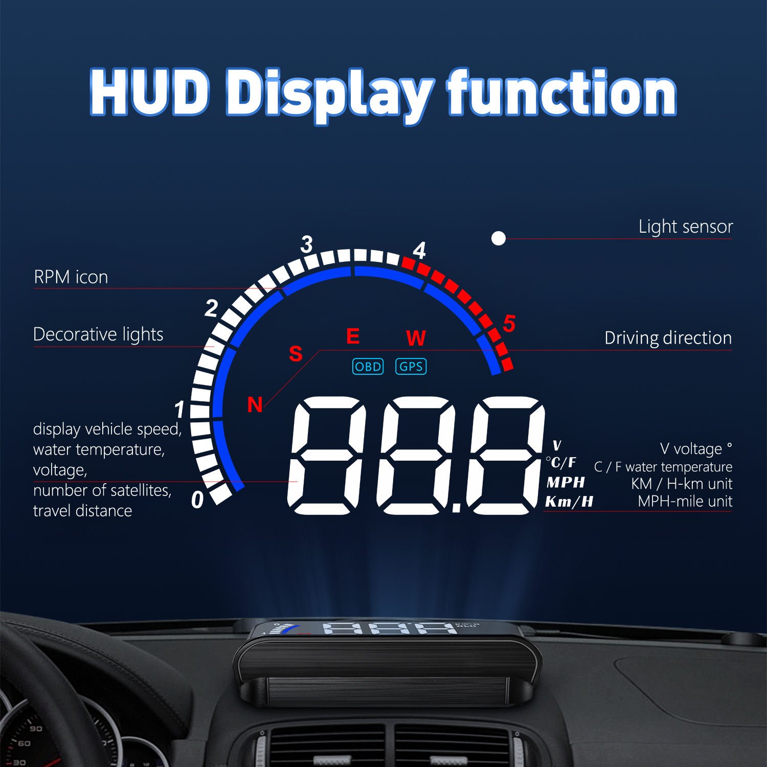 OBD2 GPS Smart Gauge HUD M13 Plus Car Projection Speedometer Water Temperature Alarm Auto Electronics Heads up Display Meter