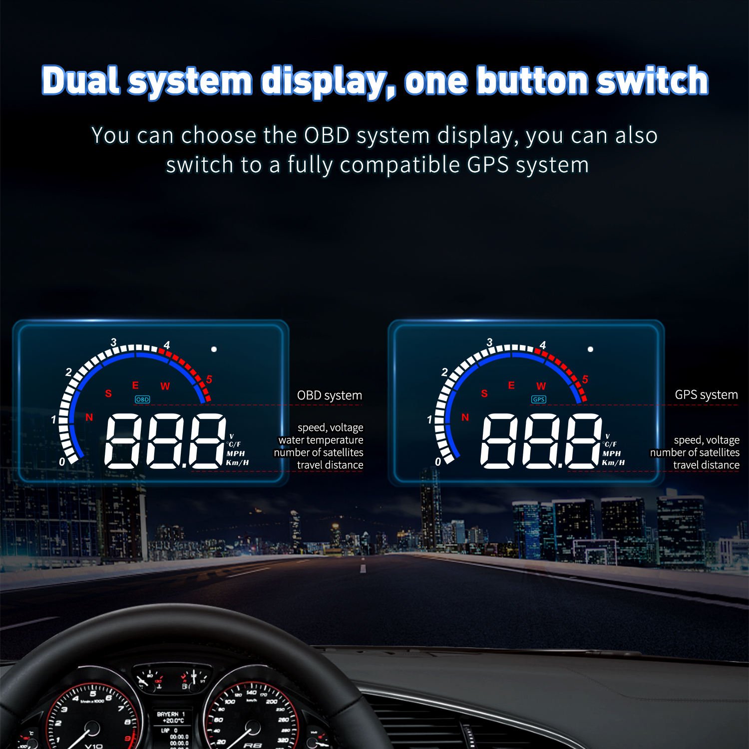 OBD2 GPS Smart Gauge HUD M13 Plus Car Projection Speedometer Water Temperature Alarm Auto Electronics Heads up Display Meter