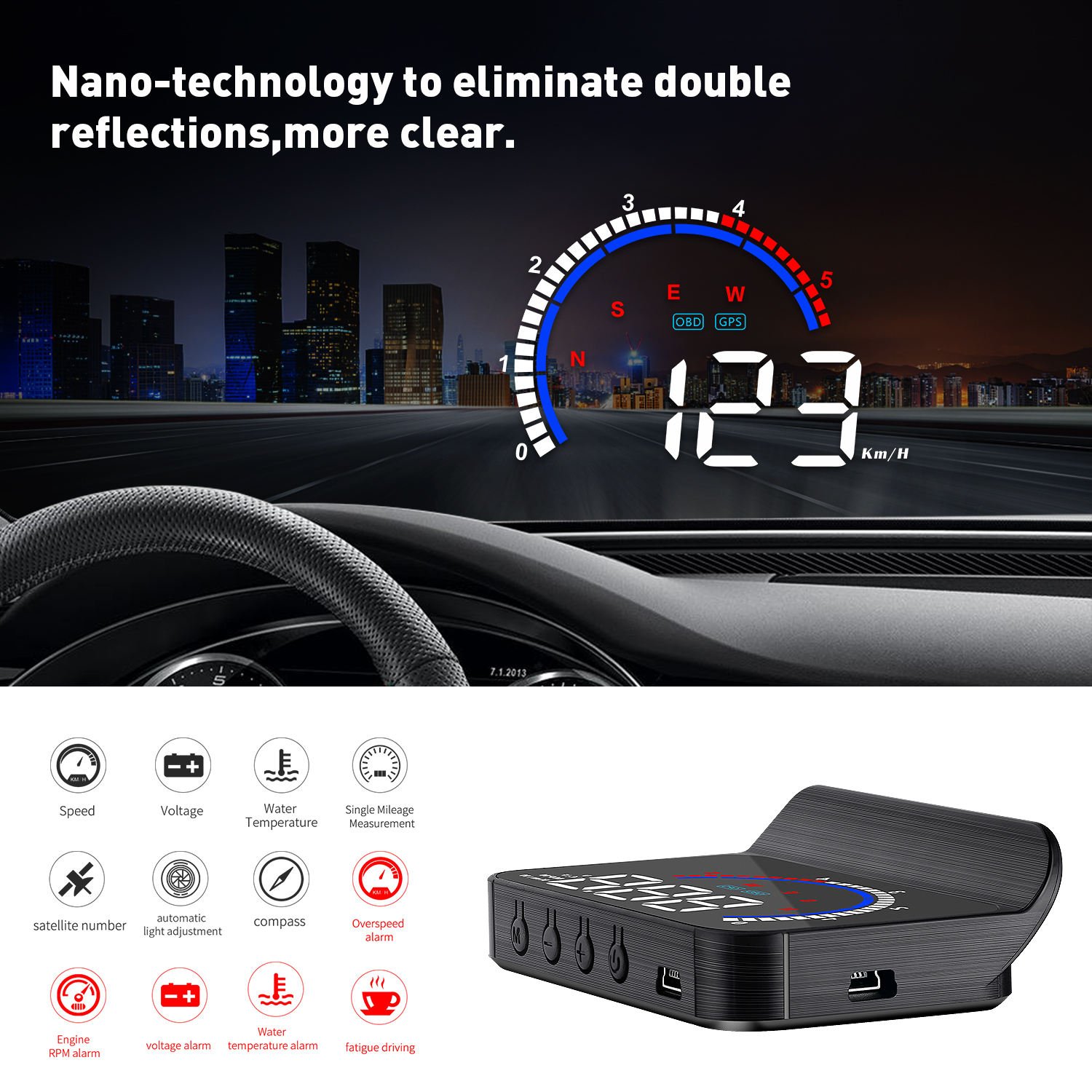 OBD2 GPS Smart Gauge HUD M13 Plus Car Projection Speedometer Water Temperature Alarm Auto Electronics Heads up Display Meter