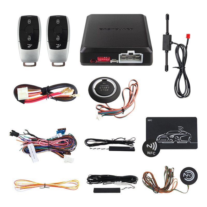 EASYGUARD Universal EC002-BE2-NFC Car Alarm System with Push Start Button & Remote Start & Passive Keyless Entry