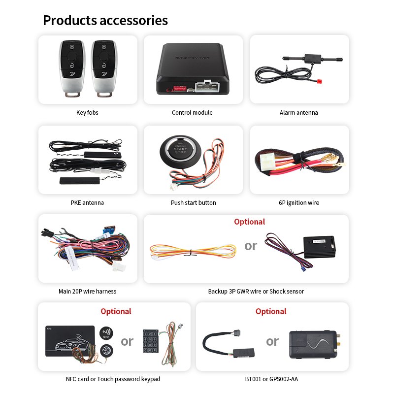EASYGUARD Universal EC002-BE2-NFC Car Alarm System with Push Start Button & Remote Start & Passive Keyless Entry