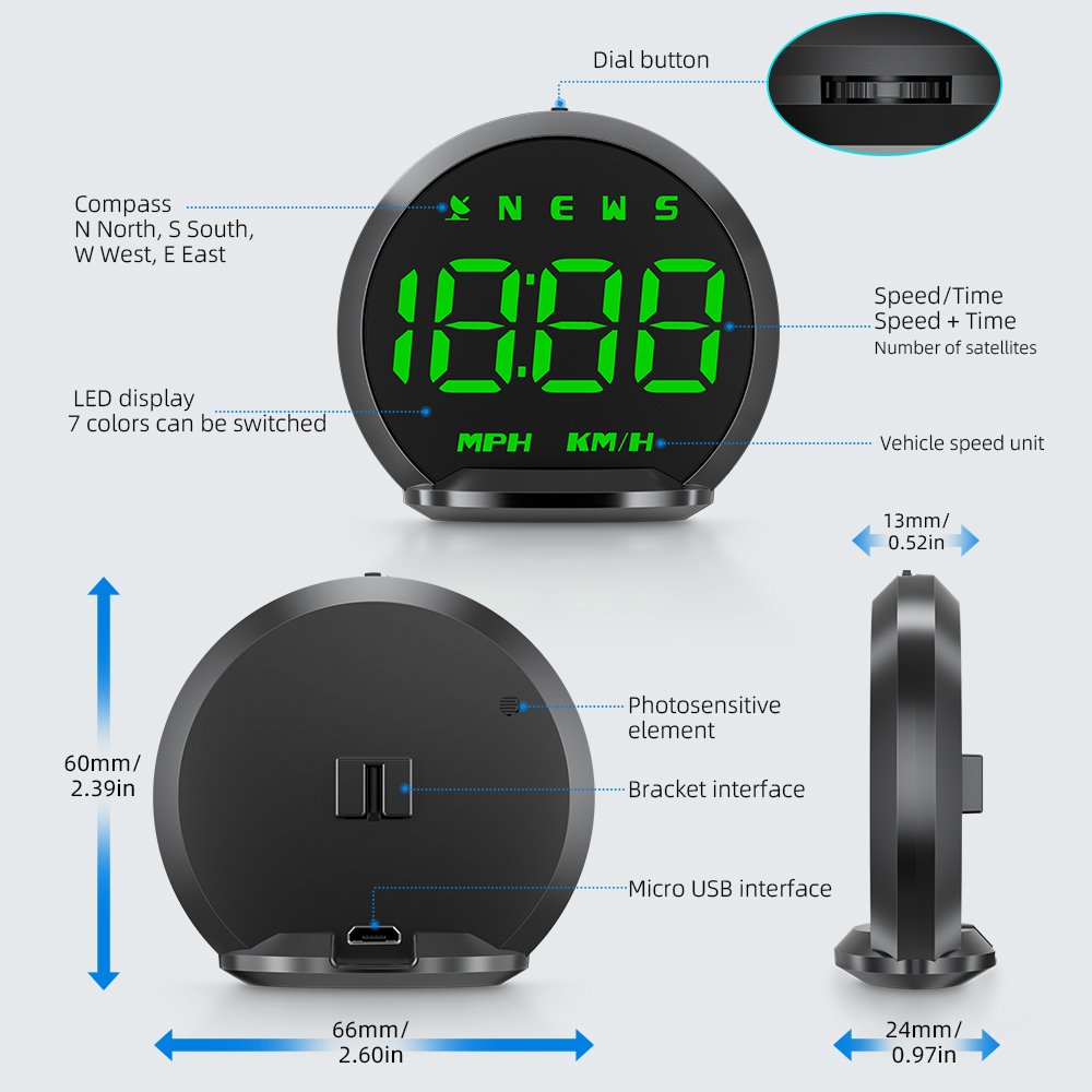 GPS Car MPH KMH Auto HUD G13 Car Speedometer with 6 Colors Display 3.0'' Screen Size HD Car Head up Displays
