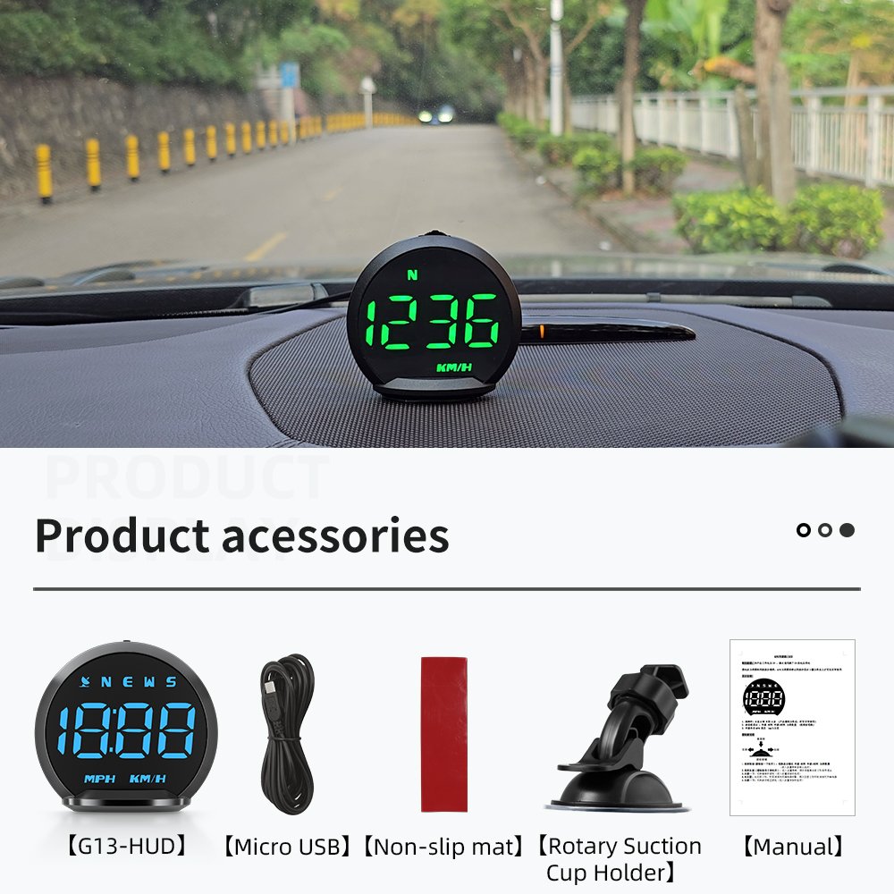 GPS Car MPH KMH Auto HUD G13 Car Speedometer with 6 Colors Display 3.0'' Screen Size HD Car Head up Displays