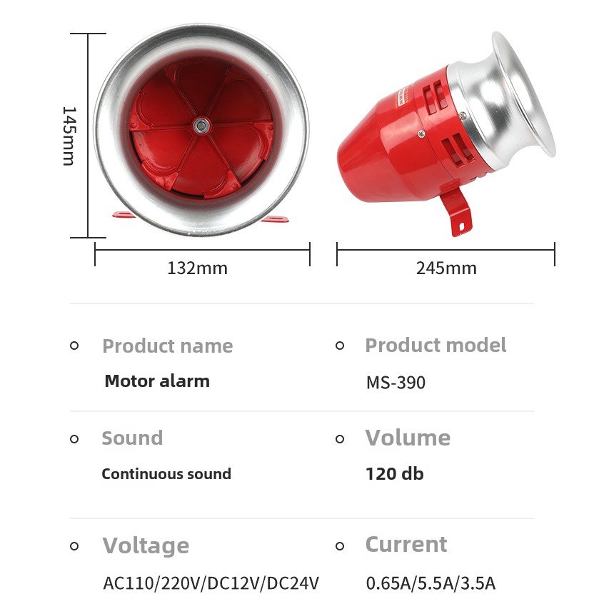 High Decibel MS-390 Electric Air Defense Alarm Horn Wind Screw 12V/24V/220V Buzzer System