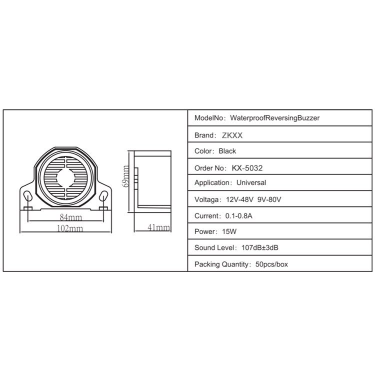 12V-80V Universal Heavy Duty Backup Alarm Reverse Buzzer Horn for Trucks, Forklifts, Construction Vehicles Loud