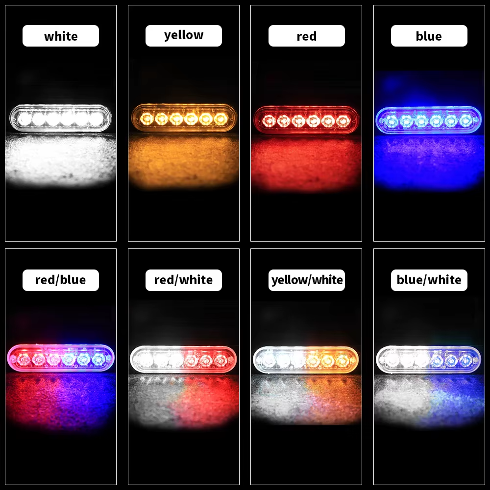 12V 24V LED Strobe Warning Light Blue Aluminum 6LED Strobe Grille Flashing Light Bar Beacon Lamp Amber Side Light for Truck Car