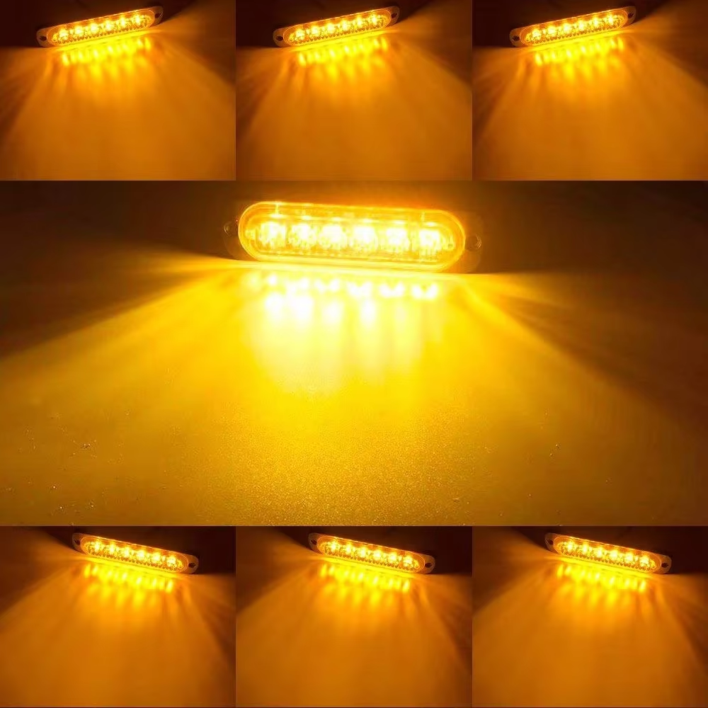 12V 24V LED Strobe Warning Light Blue Aluminum 6LED Strobe Grille Flashing Light Bar Beacon Lamp Amber Side Light for Truck Car
