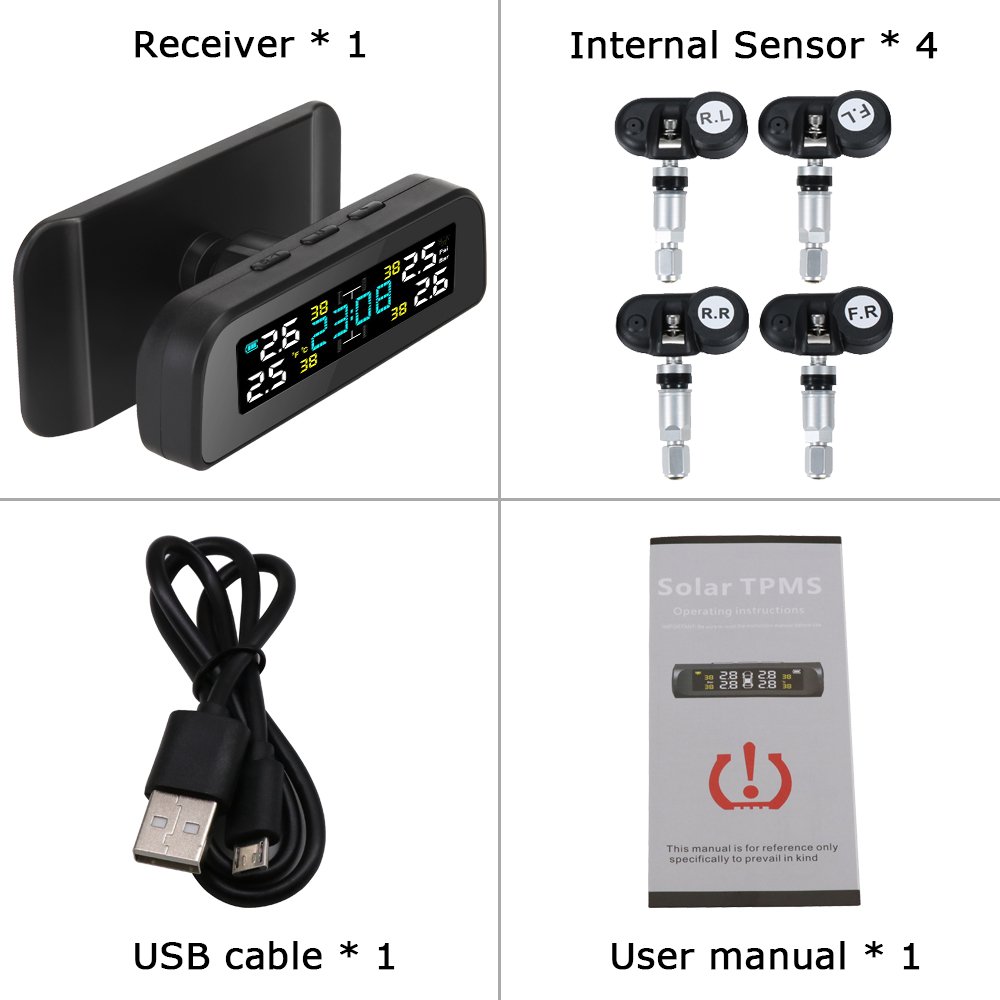 Windshield Solar Tpms Tire Pressure Monitoring Internal External Universal Tpms Sensor Digital Pressure Tire Gauge Auto Alarms